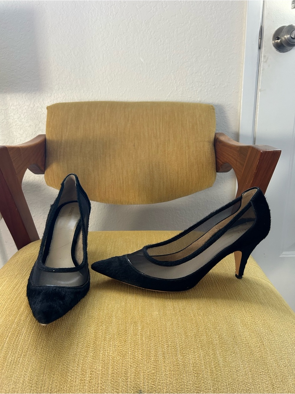 KHAITE Black Pointed-Toe Ponyhair Mesh Heels